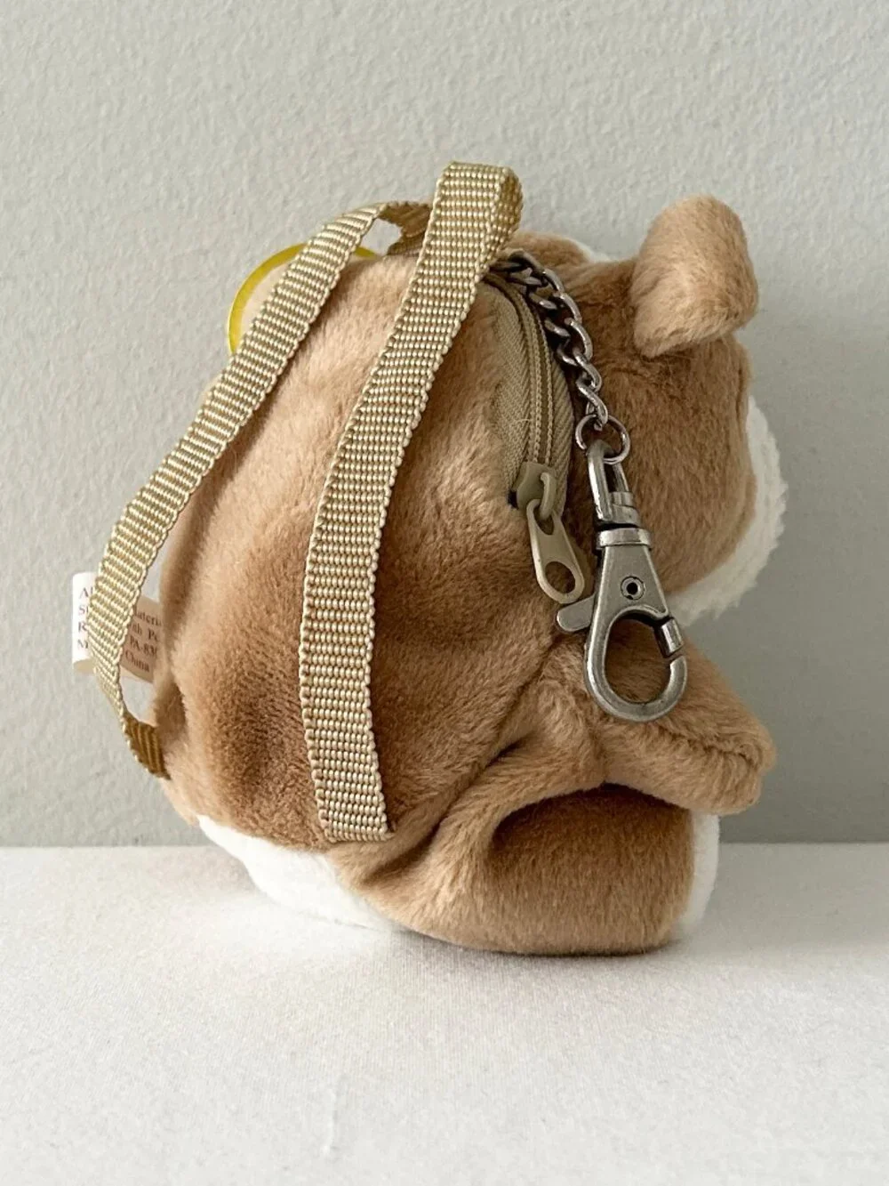 Vintage Bulldog Coin Purse Plush 5” Dog Backpack Belt Bag Charm Key Chain NOS
